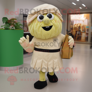 Beige Caesar Salad mascot costume character dressed with a Dress Shirt and Handbags