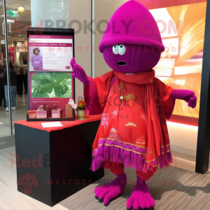 Magenta Mandarin mascot costume character dressed with a Bermuda Shorts and Shawl pins