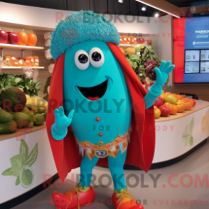 Fantasia de mascote de pimenta turquesa com roupa de banho e pulseiras - Pimenta mascotes - REBROKO_360102 - RedBrokoly.com