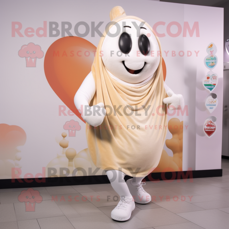Cream Heart mascot costume character dressed with a Running Shorts and Shawls Cream Heart mascot costume character dressed with a Running Shorts and Shawls