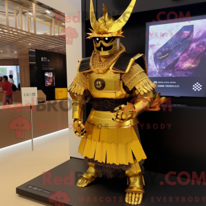 Guld Samurai maskot kostume...