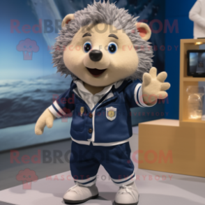 Navy Hedgehog mascot costume character dressed with a Shorts and Ties