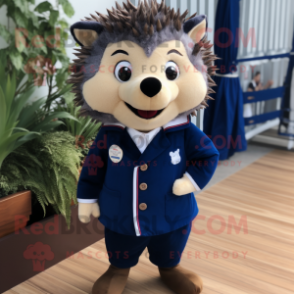 Navy Hedgehog mascot costume character dressed with a Shorts and Ties