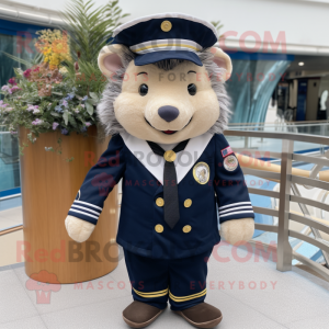 Navy Hedgehog mascot costume character dressed with a Shorts and Ties