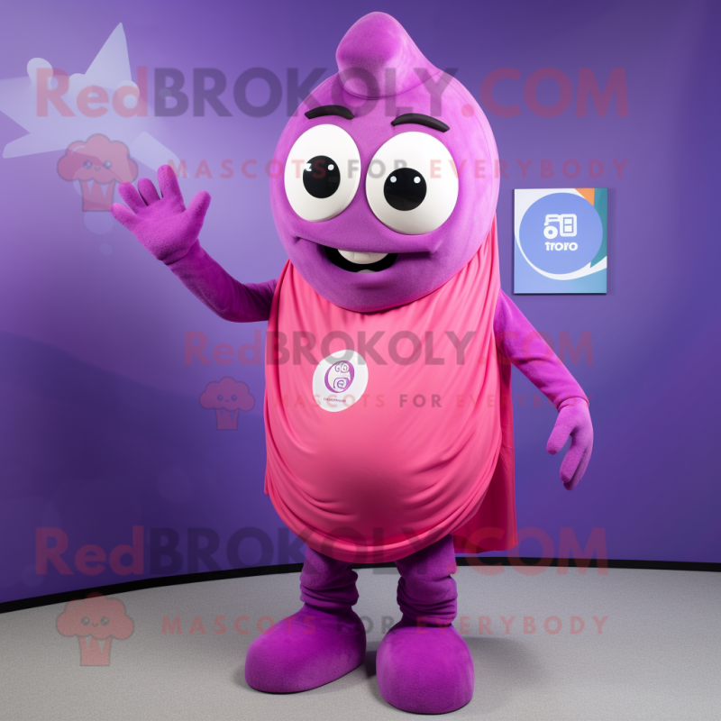 Purple Pink mascot costume character dressed with a Henley Tee and Wraps Purple Pink mascot costume character dressed with a Henley Tee and Wraps