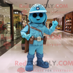 Cyan Soldier maskot kostume...