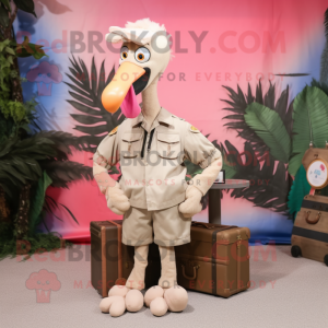 Beige Flamingo mascot costume character dressed with a Cargo Pants and Earrings