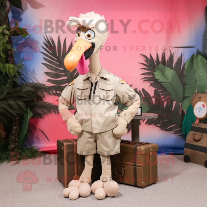 Beige Flamingo mascot costume character dressed with a Cargo Pants and Earrings Beige Flamingo mascot costume character dressed with a Cargo Pants and Earrings