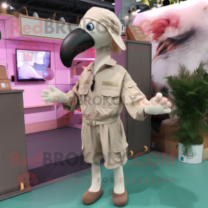 Beige Flamingo mascot costume character dressed with a Cargo Pants and Earrings
