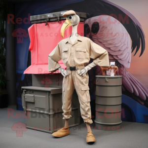 Beige Flamingo mascot costume character dressed with a Cargo Pants and Earrings