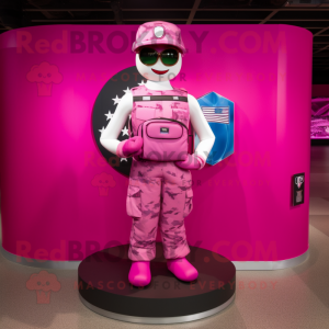 Magenta American Soldier mascot costume character dressed with a One-Piece Swimsuit and Wallets