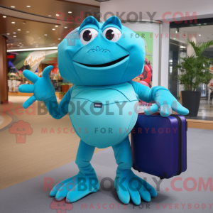 Cyan Krabbe maskot kostume...