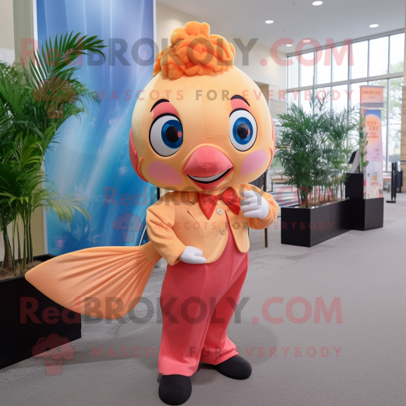 Peach Goldfish mascot costume character dressed with a Dress Pants and Headbands Peach Goldfish mascot costume character dressed with a Dress Pants and Headbands