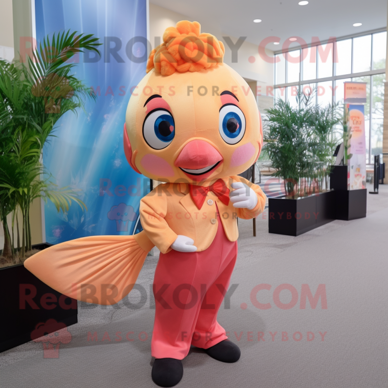 Peach Goldfish mascot costume character dressed with a Dress Pants and Headbands