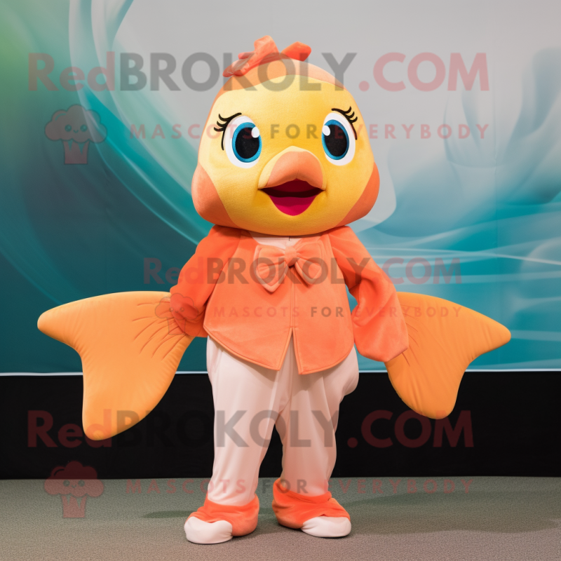 Peach Goldfish mascot costume character dressed with a Dress Pants and Headbands Peach Goldfish mascot costume character dressed with a Dress Pants and Headbands