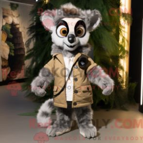 Fantasia de mascote lêmure cinza com parca e gravatas borboleta - Mascotes lêmure - REBROKO_360613 - RedBrokoly.com