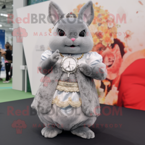 Silver Chinchilla mascot costume character dressed with a A-Line Skirt and Smartwatches