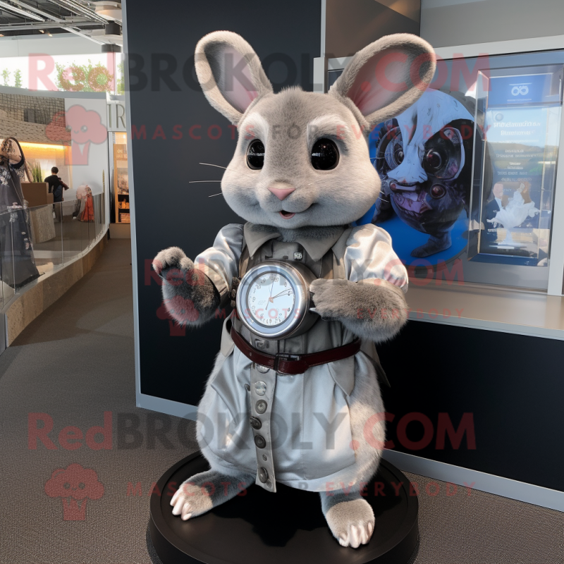 Silver Chinchilla mascot costume character dressed with a A-Line Skirt and Smartwatches