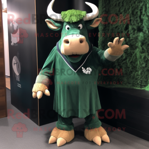 Forest Green Bull mascot costume character dressed with a A-Line Dress and Beanies