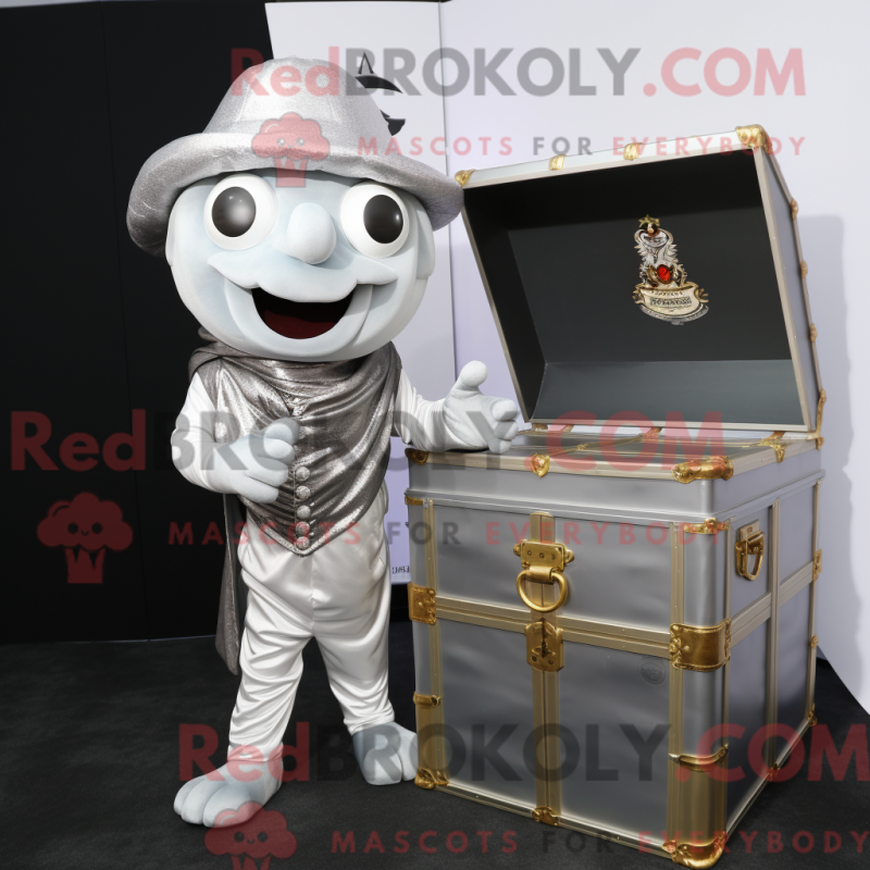 Fantasia de mascote de baú de tesouro prateado com terno e lenços - Mascotes do Baú do Tesouro - REBROKO_360721 - RedBrokoly.com
