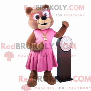 Brun Rosa maskotdraktfigur...