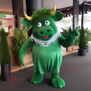 Forest Green Bull mascot costume character dressed with a A-Line Dress and Beanies