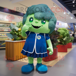 Blue Broccoli mascot costume character dressed with a Bermuda Shorts and Earrings