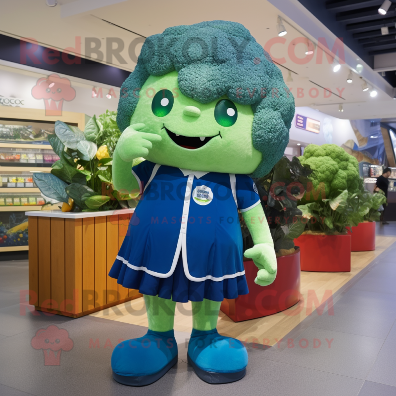 Blue Broccoli mascot costume character dressed with a Bermuda Shorts and Earrings Blue Broccoli mascot costume character dressed with a Bermuda Shorts and Earrings