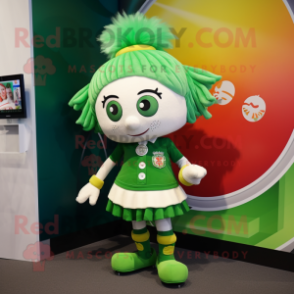 Green Irish Flag mascot costume character dressed with a Mini Skirt and Keychains