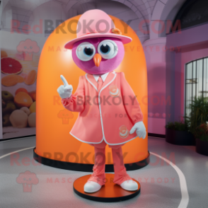 Pink Mandarin mascot costume character dressed with a Trousers and Rings