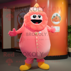 Pink Mandarin mascot costume character dressed with a Trousers and Rings