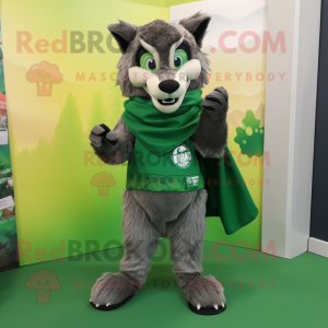 Forest Green Wolf mascot costume character dressed with a Playsuit and Scarf clips