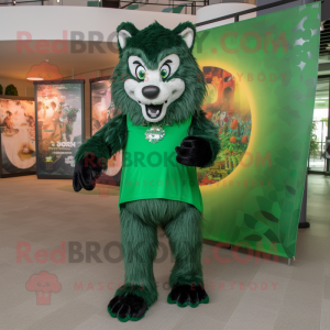 Forest Green Wolf mascot costume character dressed with a Playsuit and Scarf clips