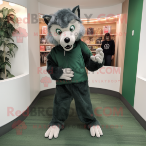 Forest Green Wolf mascot costume character dressed with a Playsuit and Scarf clips