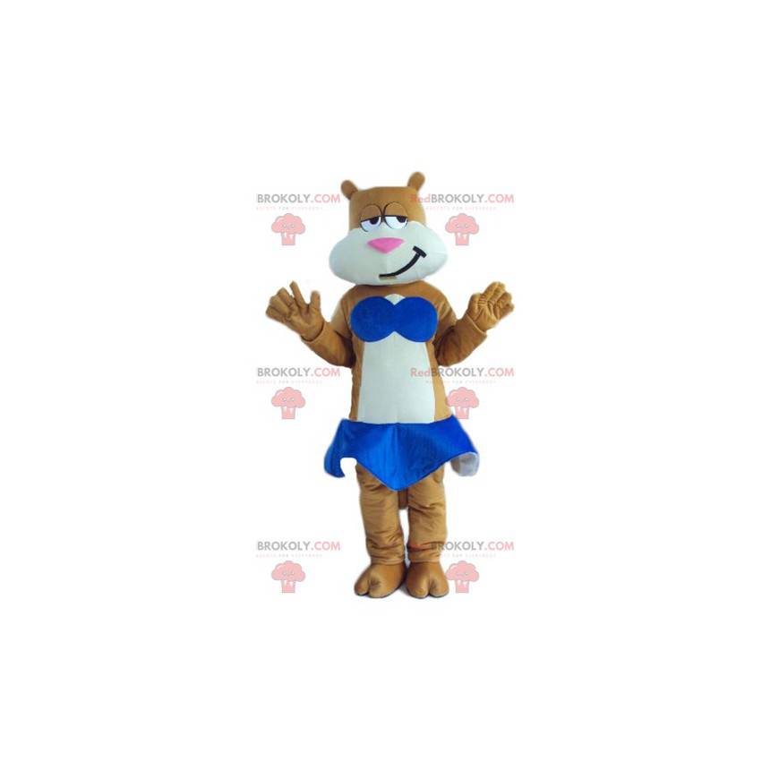 Brown and white cat mascot with a blue skirt - Redbrokoly.com