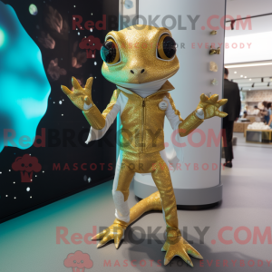 Guld Geckos maskot kostume...