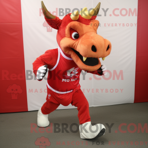 Rød Triceratops maskot...