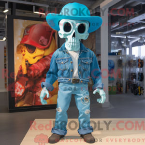 Cyaan Skull-mascottekostuum...