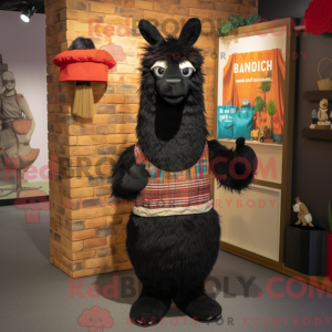 Svart lamamaskotdraktfigur...