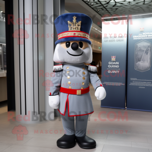 Gray British Royal Guard mascot costume character dressed with a Poplin Shirt and Beanies