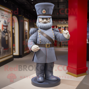 Gray British Royal Guard mascot costume character dressed with a Poplin Shirt and Beanies