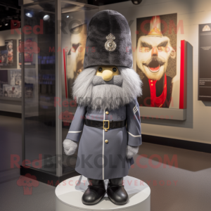 Gray British Royal Guard mascot costume character dressed with a Poplin Shirt and Beanies