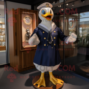 Navy Goose mascot costume character dressed with a A-Line Dress and Bracelet watches