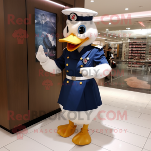 Navy Goose mascot costume character dressed with a A-Line Dress and Bracelet watches