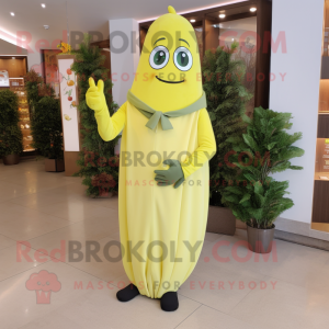 Olive Lemon mascot costume character dressed with a Sheath Dress and Gloves