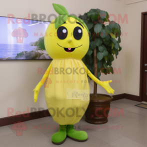 Olive Lemon mascot costume character dressed with a Sheath Dress and Gloves