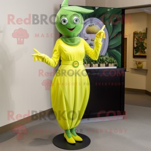 Olive Lemon mascot costume character dressed with a Sheath Dress and Gloves