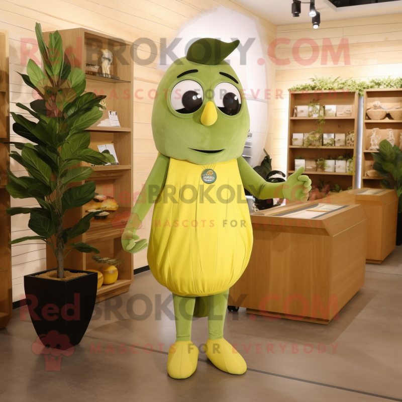Olive Lemon mascot costume character dressed with a Sheath Dress and Gloves Olive Lemon mascot costume character dressed with a Sheath Dress and Gloves