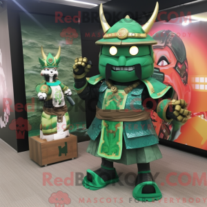 Grøn Samurai maskot kostume...