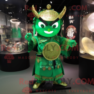 Grøn Samurai maskot kostume...